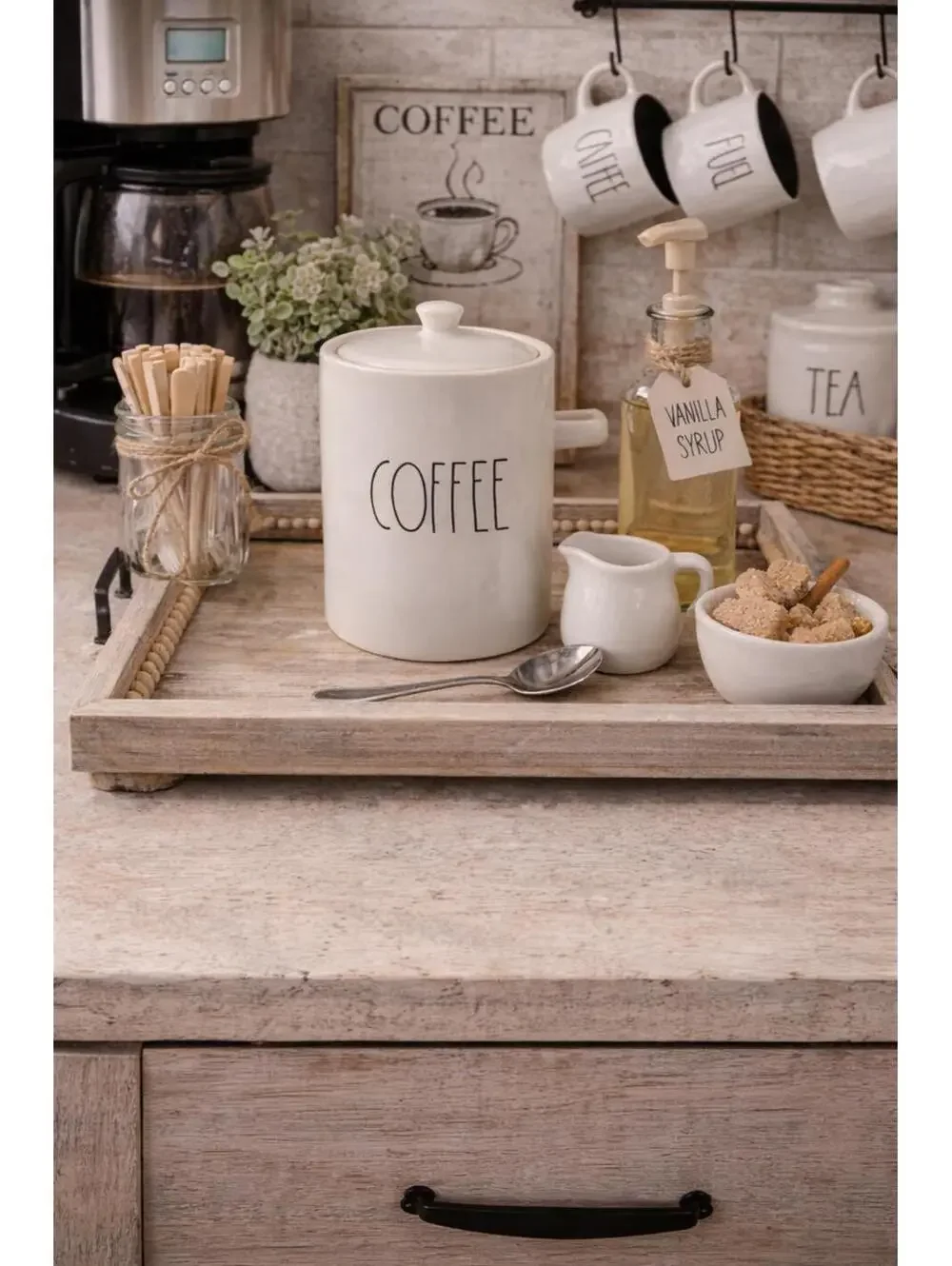 Rae Dunn White and Black COFFEE Canister w Lid Artisan Magenta Farmhouse Jar